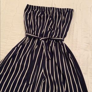 Navy and White Stripe Strapless Jumpsuit